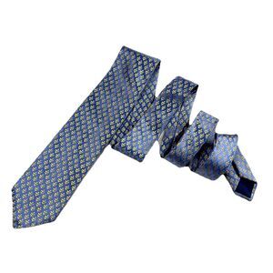 Charvet Place Vendome Paris Blue Gold Geometric Foulard Silk Neck Tie France